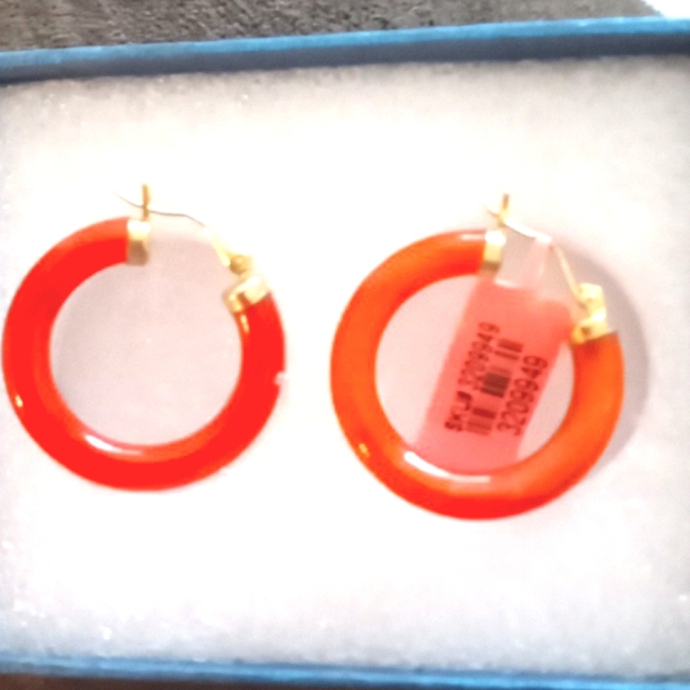 ORANGE JADE HOOP EARRINGS